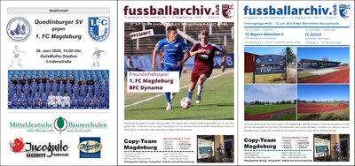 Titelseiten Programmheft Freundschaftsspiele Quedlinburg, BFC und Trainingslager.